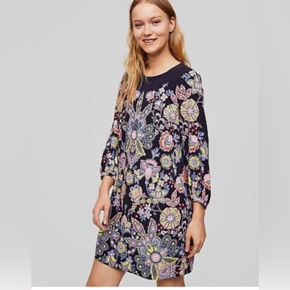 Ann Taylor LOFT Multicolor Paisley Midi Dress, Office Dress for Women, Dinner